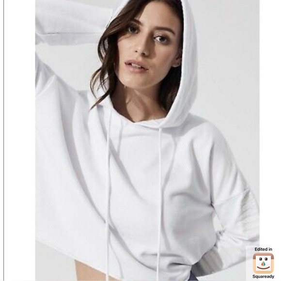 ALO YOGA Boxy Cropped Hoodie w/beading; White SZ L - Picture 1 of 9
